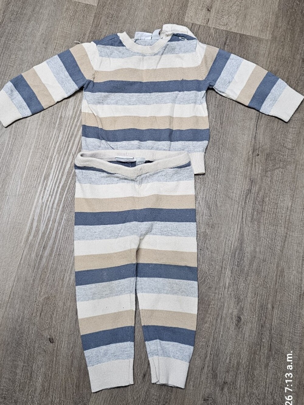 Striped Knit Kids Sweater in Blue, Beige & Cream